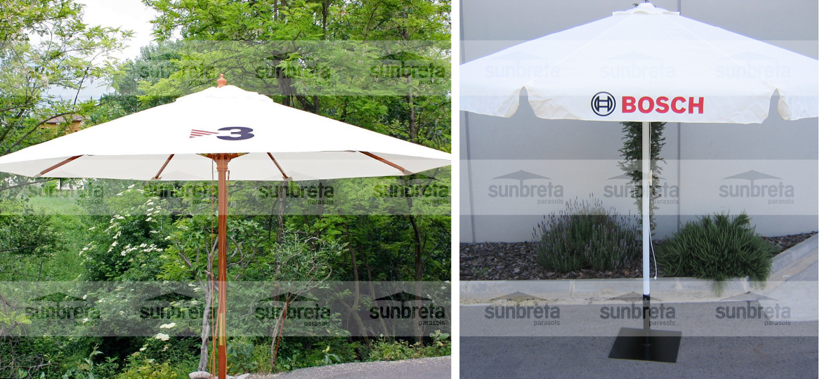 Parasoles personalizados con logotipos corporativos en el faldón